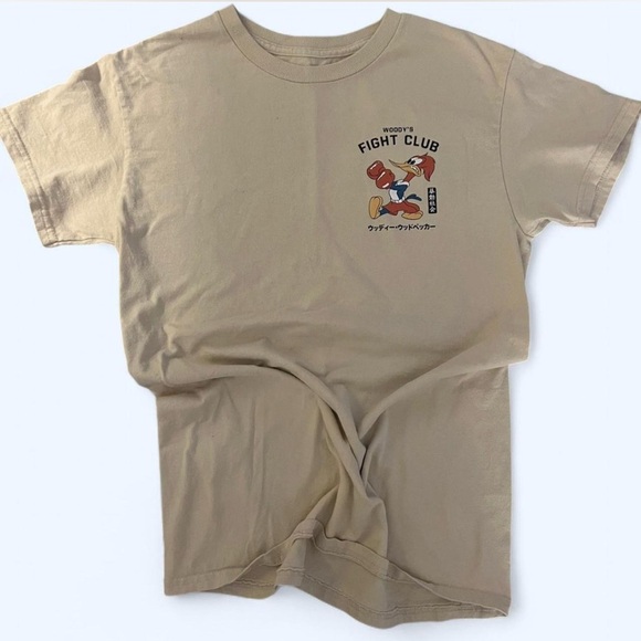 Woody’s Fight Club Graphic T-Shirt Men’s Small Beige Crew Neck Short Sleeve - Picture 1 of 8